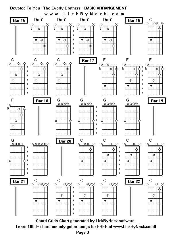 Chord Grids Chart of chord melody fingerstyle guitar song-Devoted To You - The Everly Brothers - BASIC ARRANGEMENT,generated by LickByNeck software.